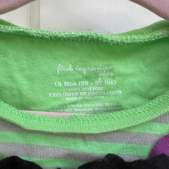 First Impressions 18M Girls Green & Gray Striped Long Sleeve Floral Shirt Blouse - Picture 5 of 6